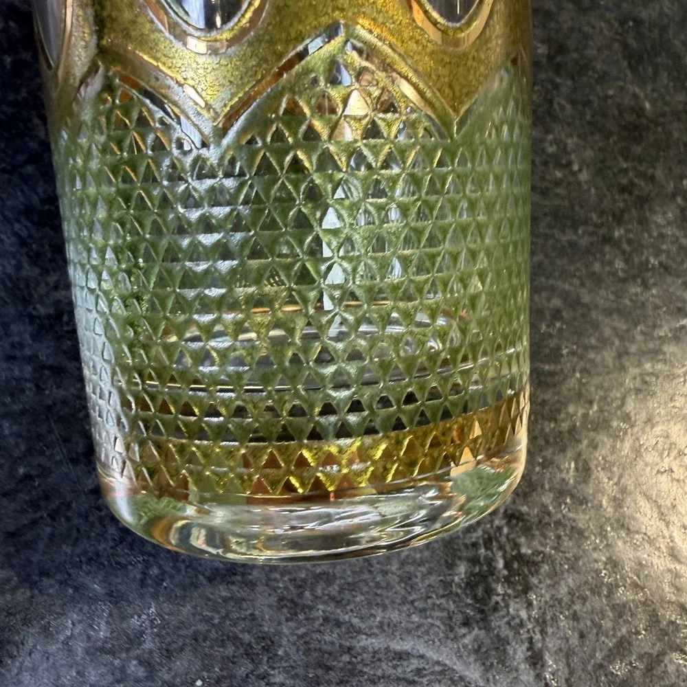 Culver Green Regency MCM Gold Glass High Ball Drinking Glasses Set Of 2 EUC